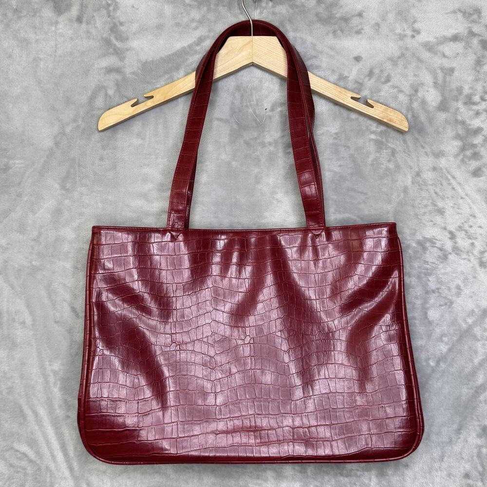 Coldwater Creek Tote Bag Womens Large Red Croc Embossed Faux Leather Purse